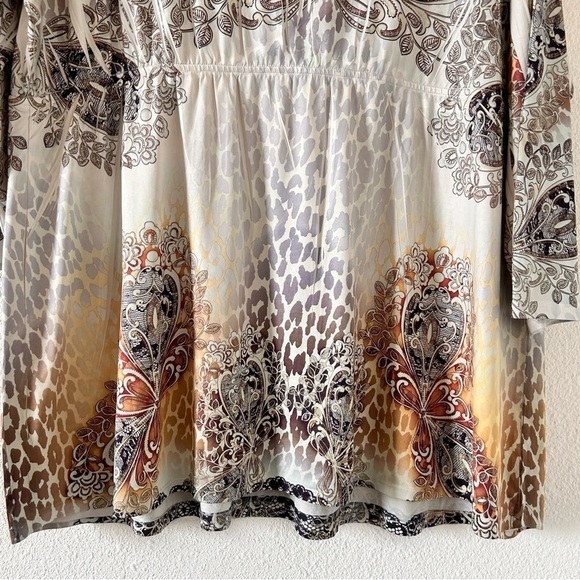 CATO Women XL Butterfly Cheetah V neck Western Blouse Rhinestones stretchy Boho - Picture 10 of 11